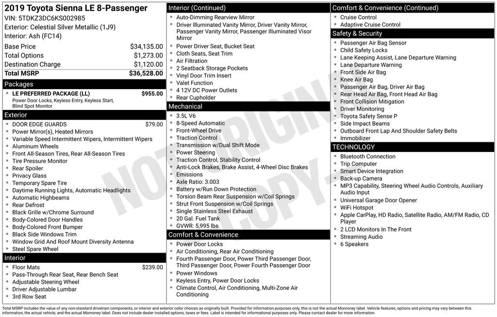 Used 2019 Toyota Sienna LE w/ LE Preferred Package FWD image 11