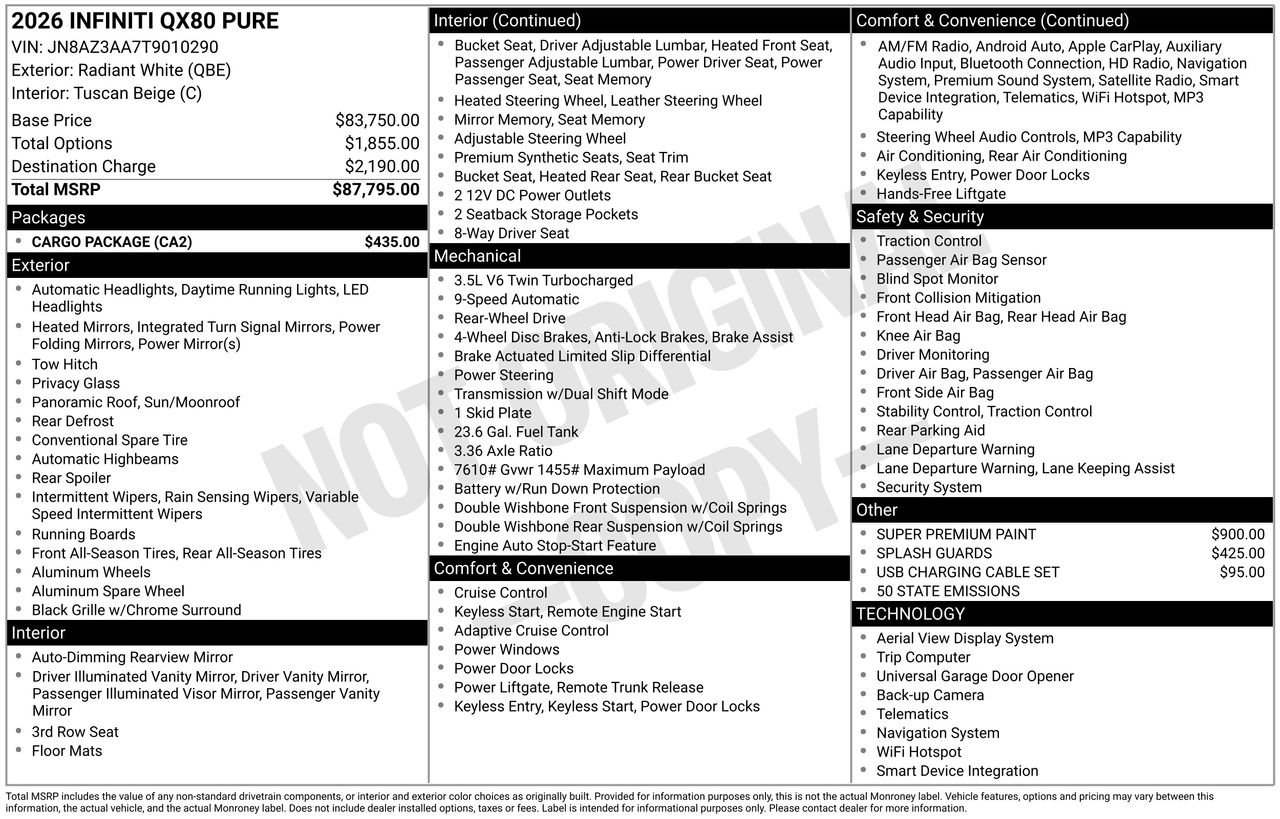 Certified 2026 INFINITI QX80 Pure w/ Cargo Package RWD image 28