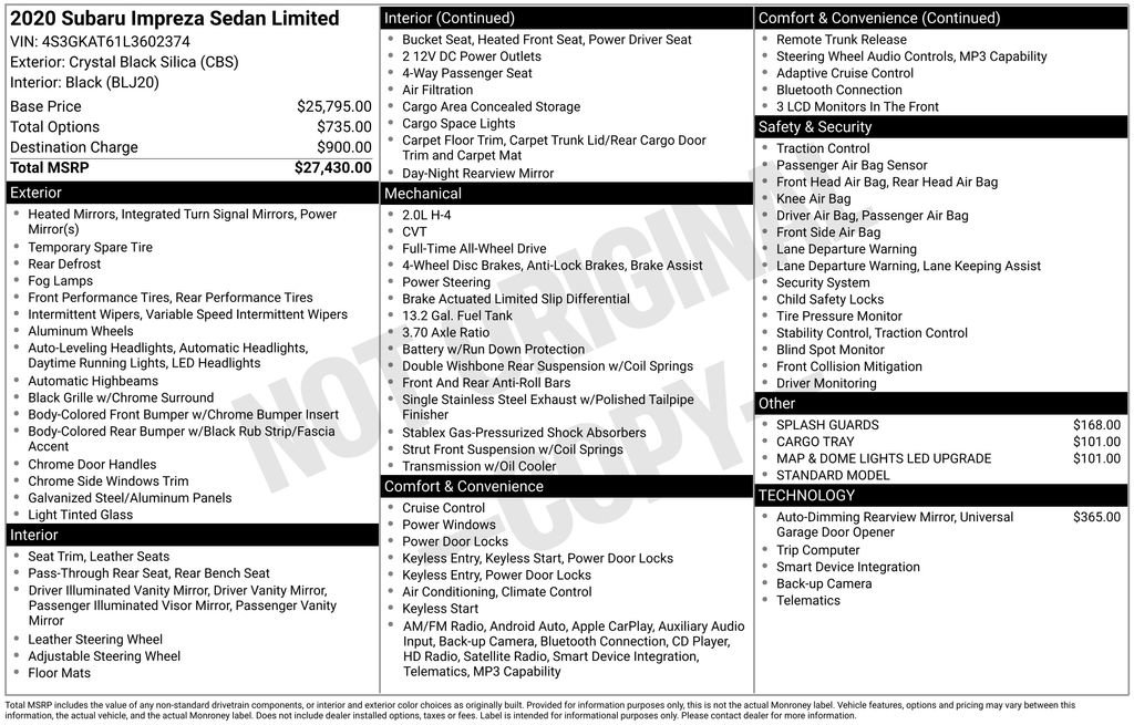 Used 2020 Subaru Impreza 2.0i Limited image 4