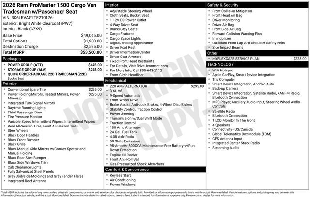 New 2026 RAM ProMaster 1500 w/ Power Group FWD image 18