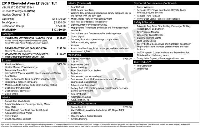 Used 2010 Chevrolet Aveo LT w/ Power and Convenience Package image 10