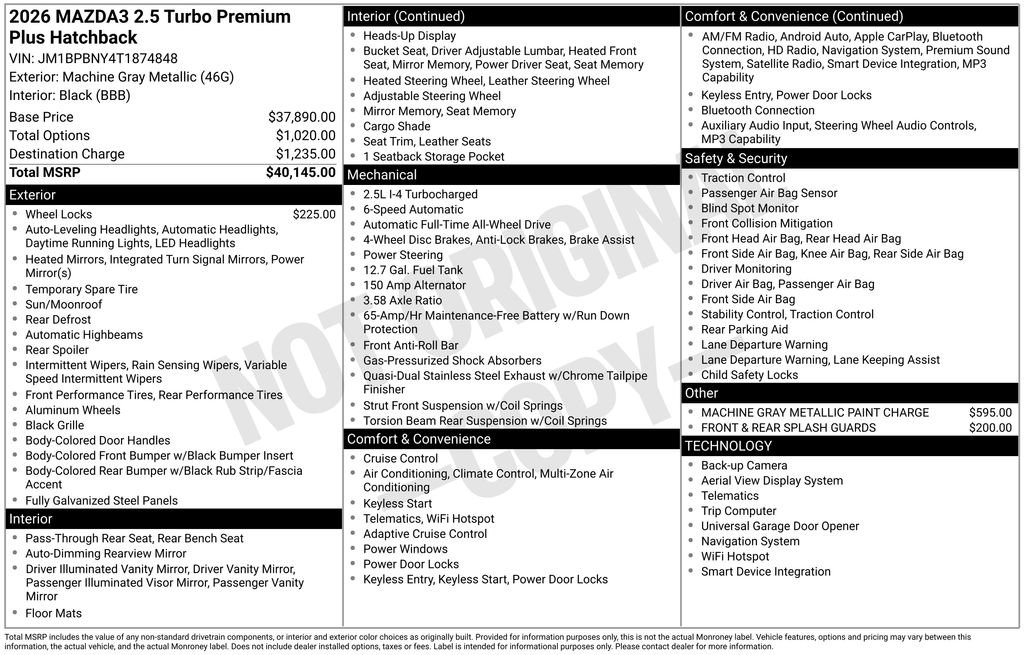 New 2026 MAZDA MAZDA3 Hatchback w/Premium Plus Pkg AWD/4WD image 36