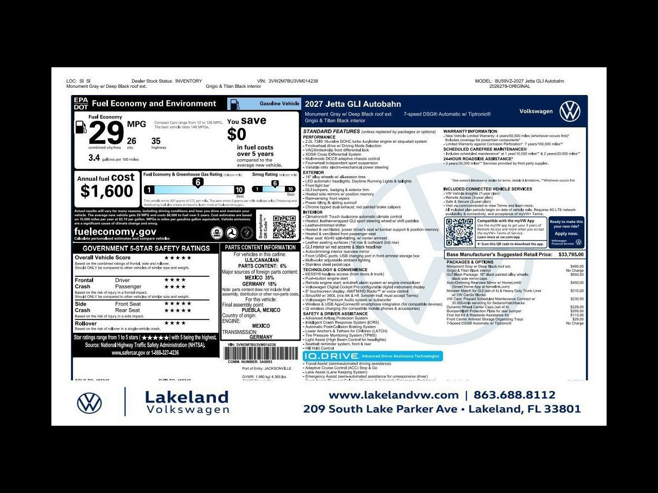 New 2027 Volkswagen Jetta GLI Autobahn FWD image 1