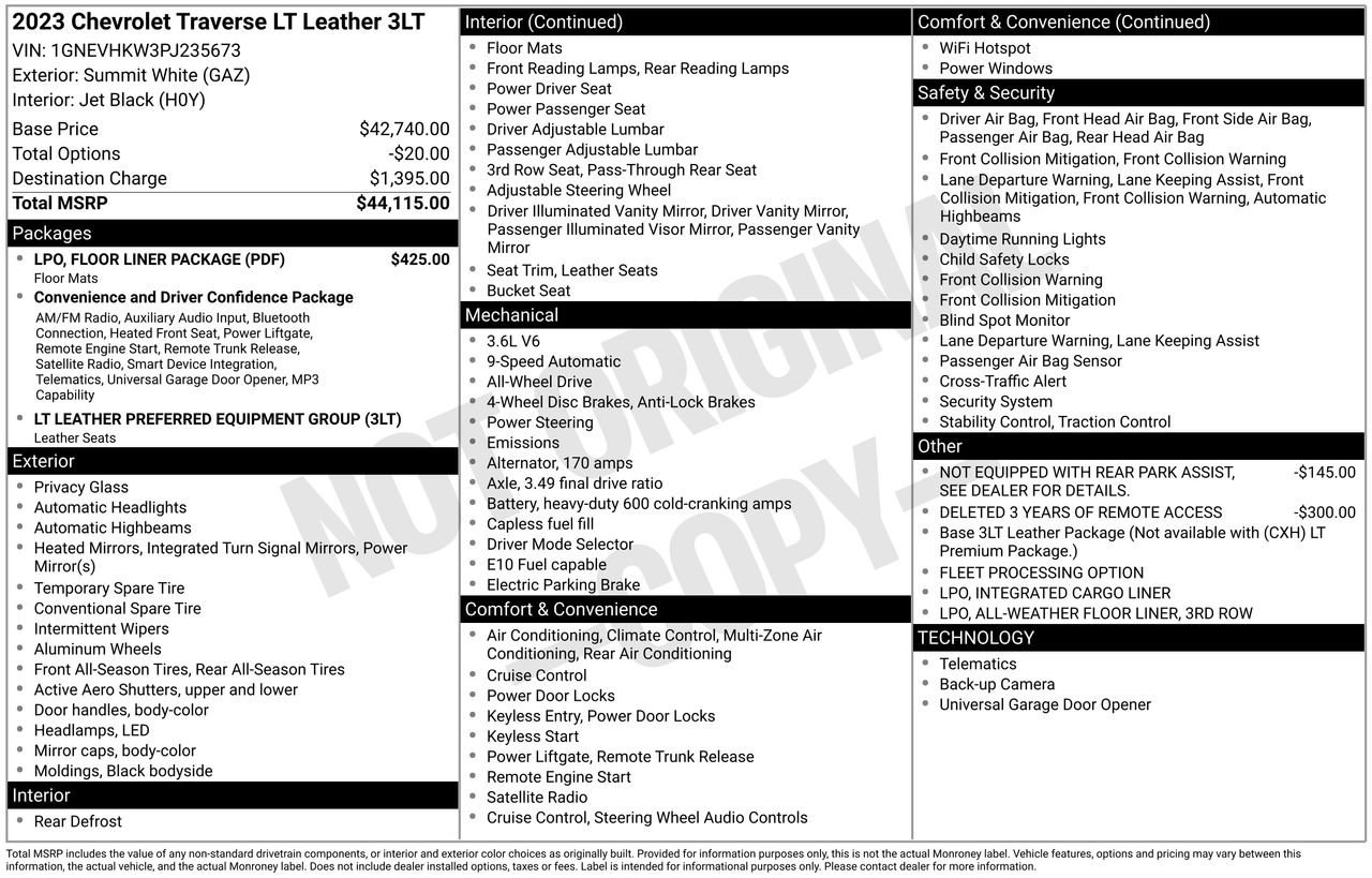 Used 2023 Chevrolet Traverse LT w/ LPO, Floor Liner Package AWD/4WD image 35