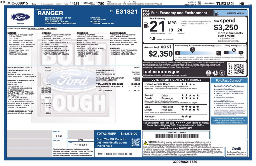 New 2026 Ford Ranger XLT w/ Equipment Group 301A High AWD/4WD image 2