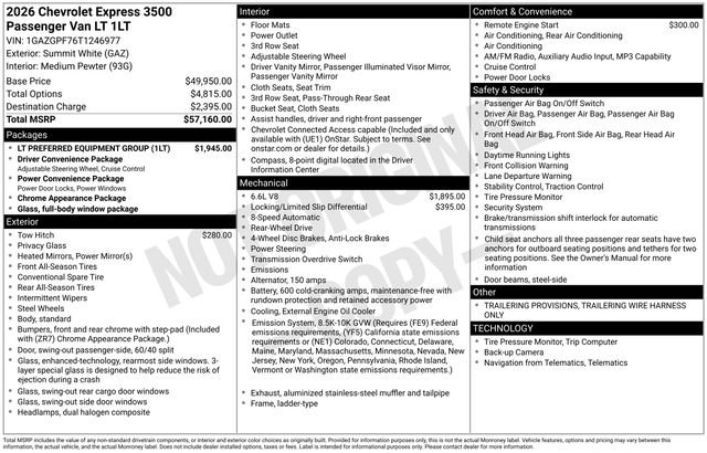 New 2026 Chevrolet Express 3500 LT w/ LT Preferred Equipment Group RWD image 5