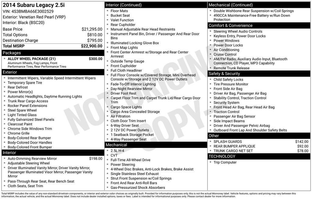 Used 2014 Subaru Legacy 2.5i w/ Alloy Wheel Package image 21