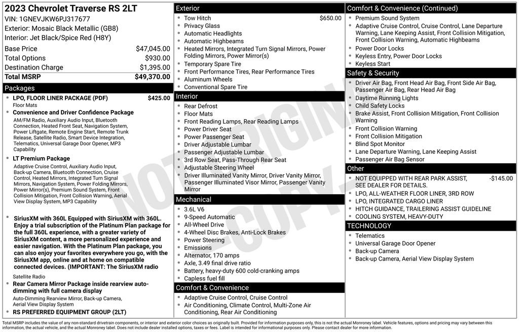 Certified 2023 Chevrolet Traverse RS w/ LPO, Floor Liner Package AWD/4WD image 6