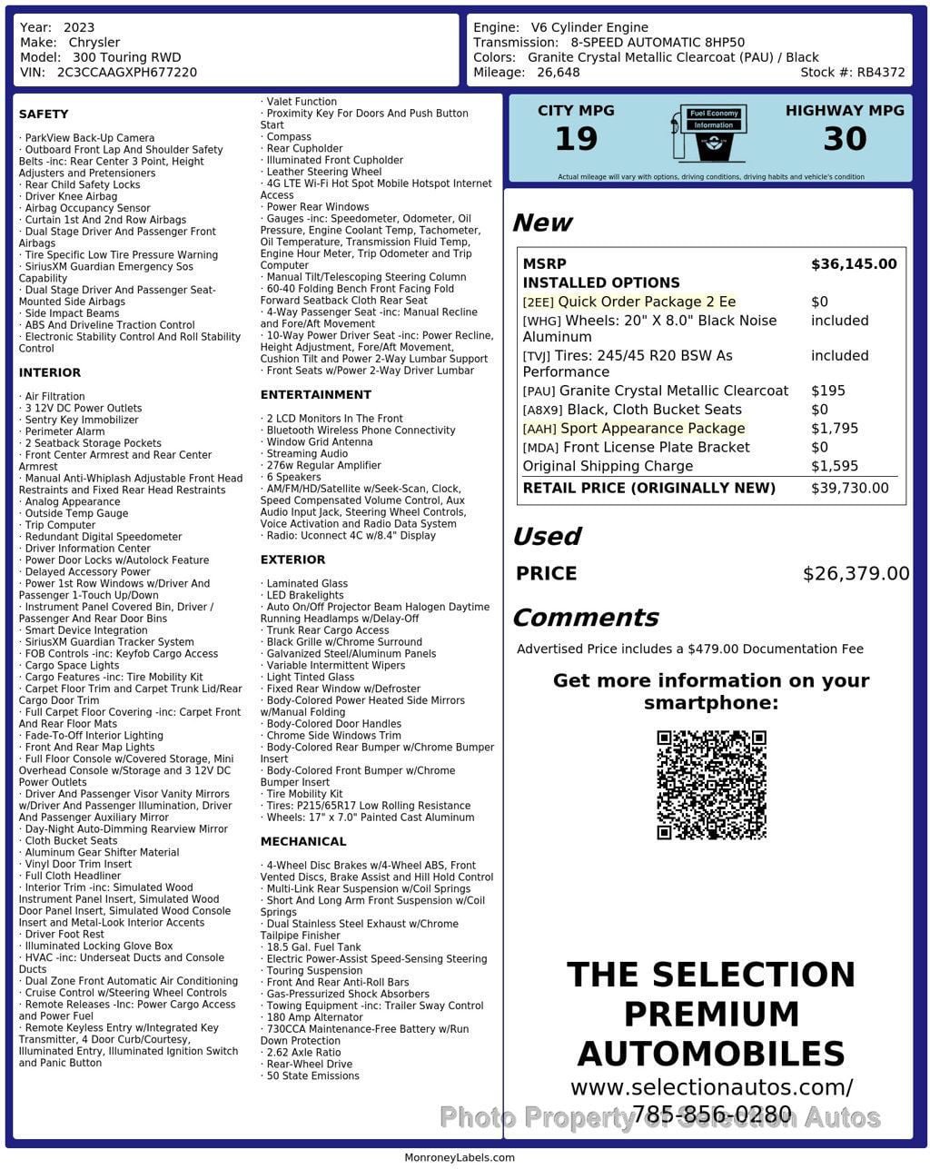 Used 2023 Chrysler 300 Touring w/ Sport Appearance Package RWD image 3
