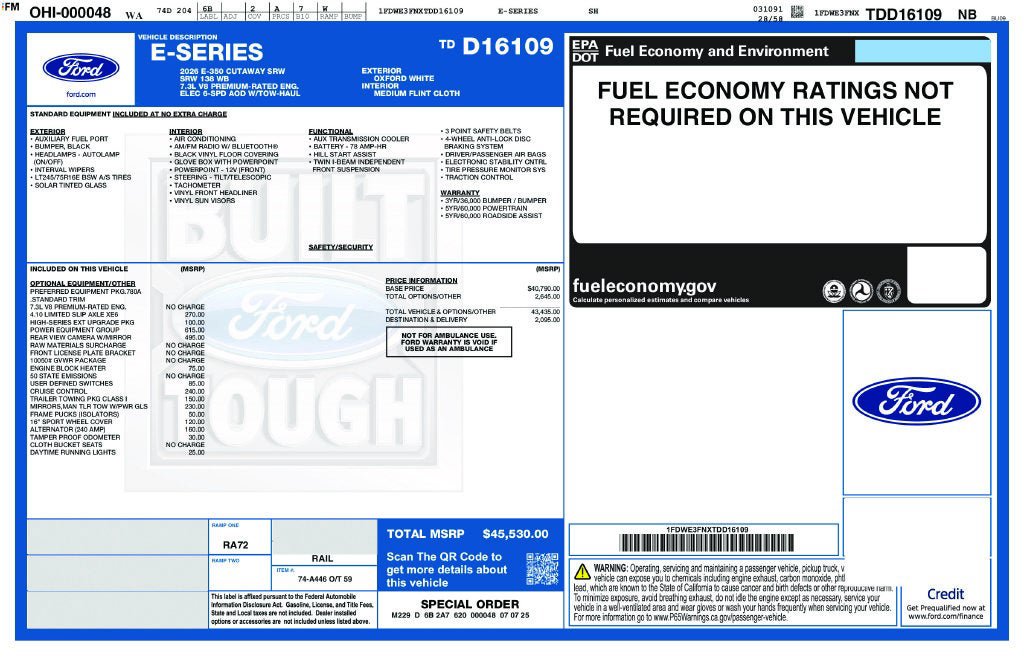 New 2026 Ford E-350 and Econoline 350 Super Duty w/ Power Equipment Group RWD image 3