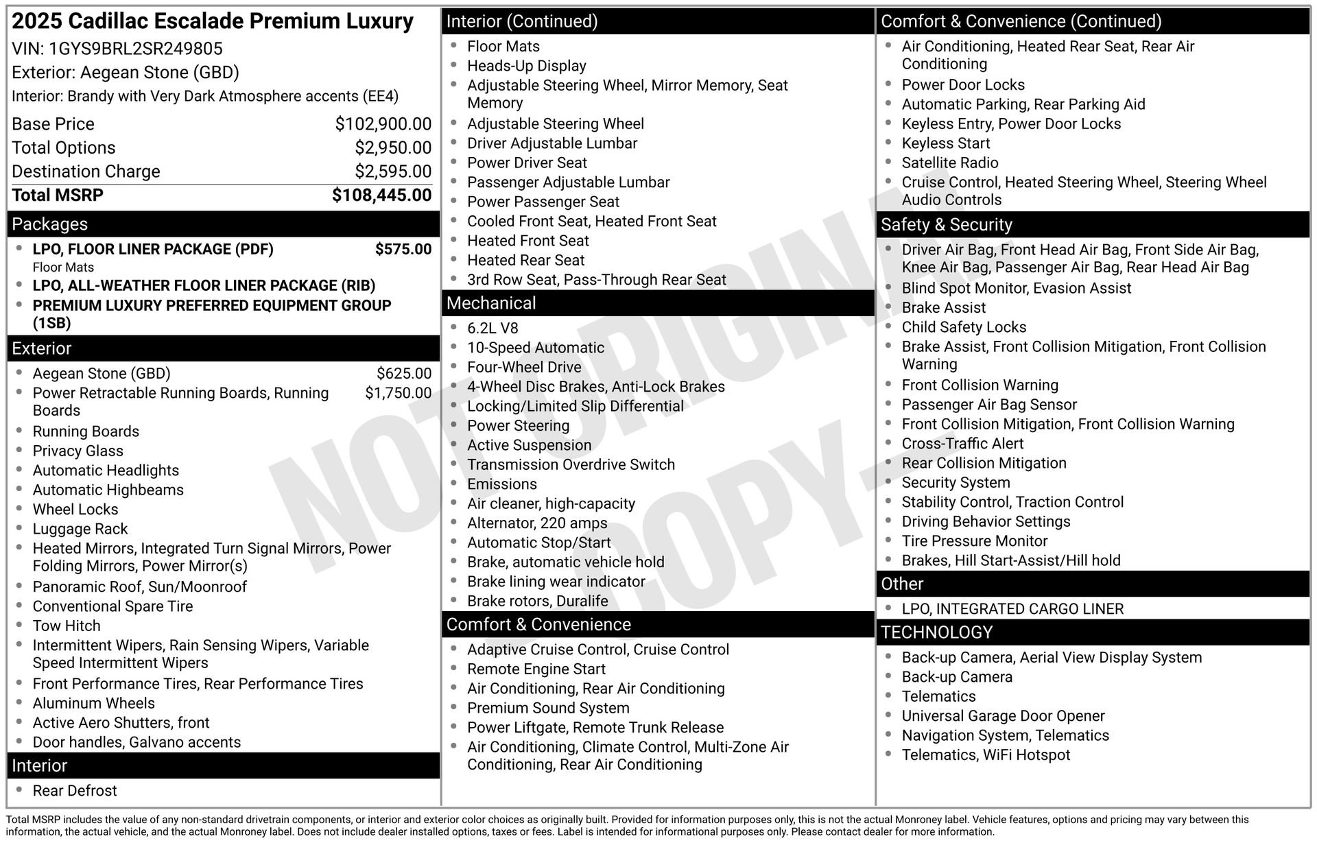 Used 2025 Cadillac Escalade Premium Luxury w/ LPO, Floor Liner Package image 1