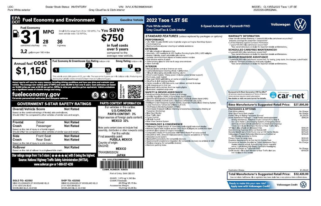 Used 2022 Volkswagen Taos SE AWD/4WD image 2