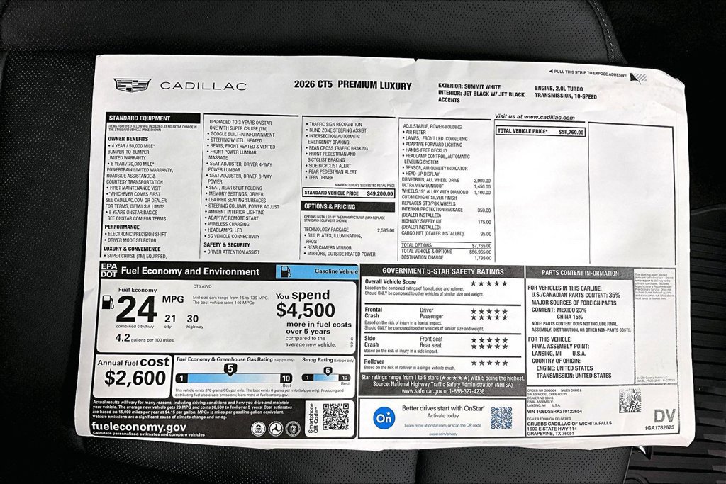 New 2026 Cadillac CT5 Premium Luxury w/ Technology Package AWD/4WD image 34