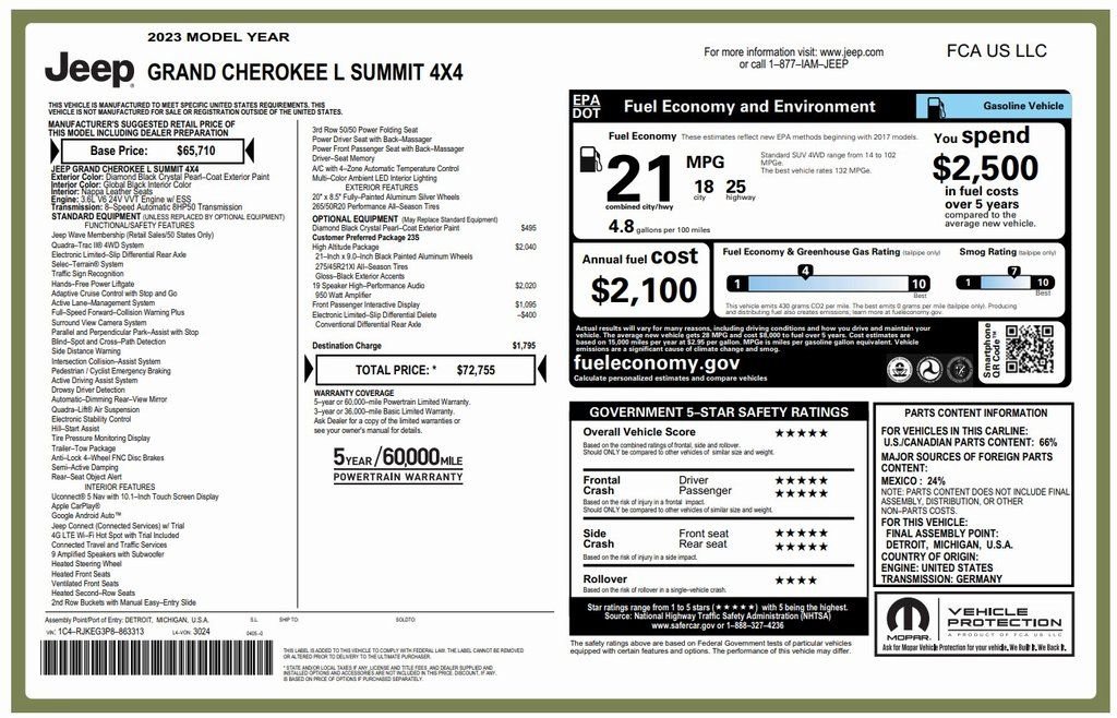 Used 2023 Jeep Grand Cherokee L Summit w/ High Altitude Package AWD/4WD image 3