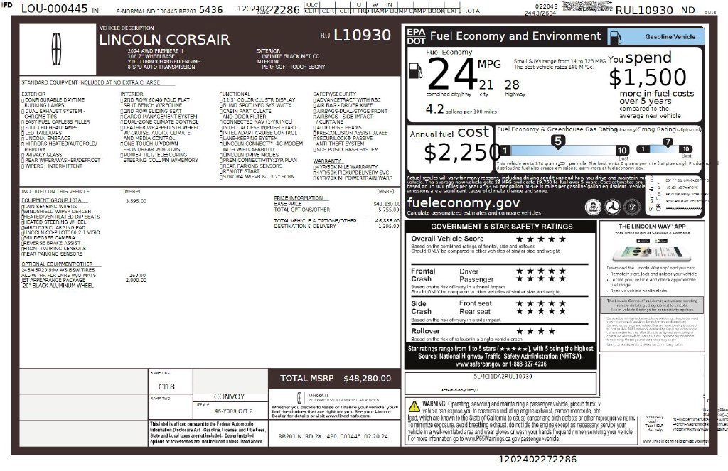 Used 2024 Lincoln Corsair AWD w/ Equipment Group 101A image 43