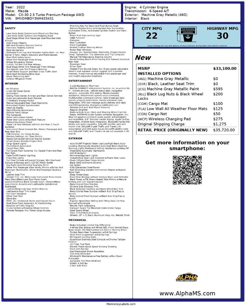 Used 2022 MAZDA CX-30 2.5 Turbo w/ Premium Package AWD/4WD image 3