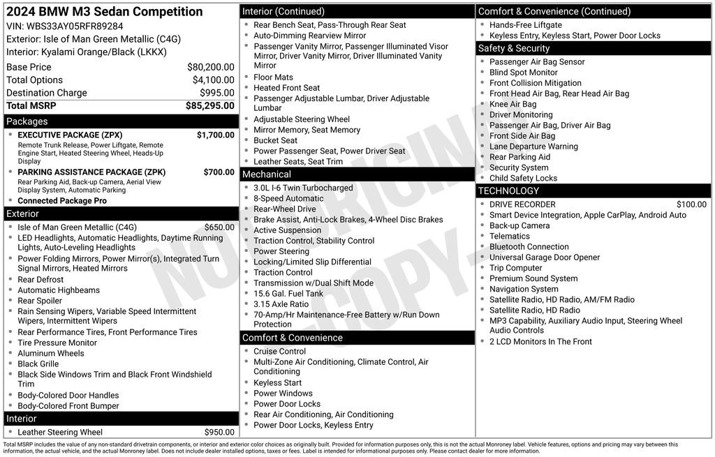 Used 2024 BMW M3 Competition w/ Executive Package RWD image 6