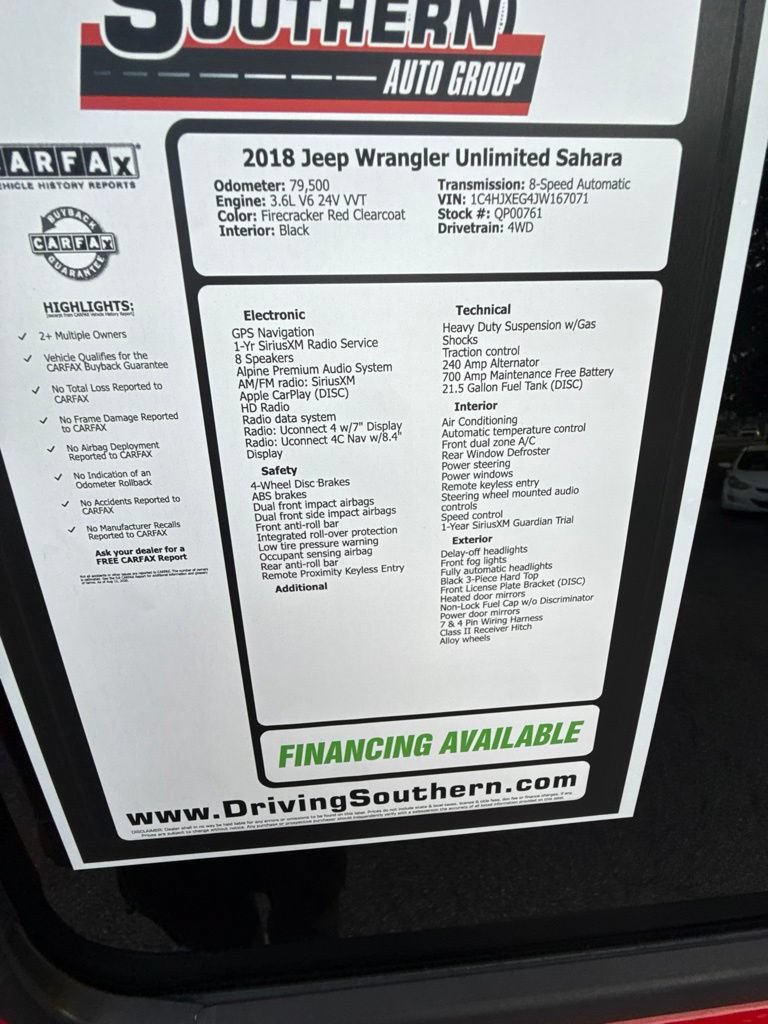 Used 2018 Jeep Wrangler Unlimited Sahara AWD/4WD image 11