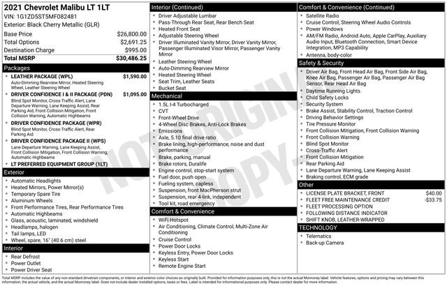 Used 2021 Chevrolet Malibu LT w/ Leather Package FWD image 7