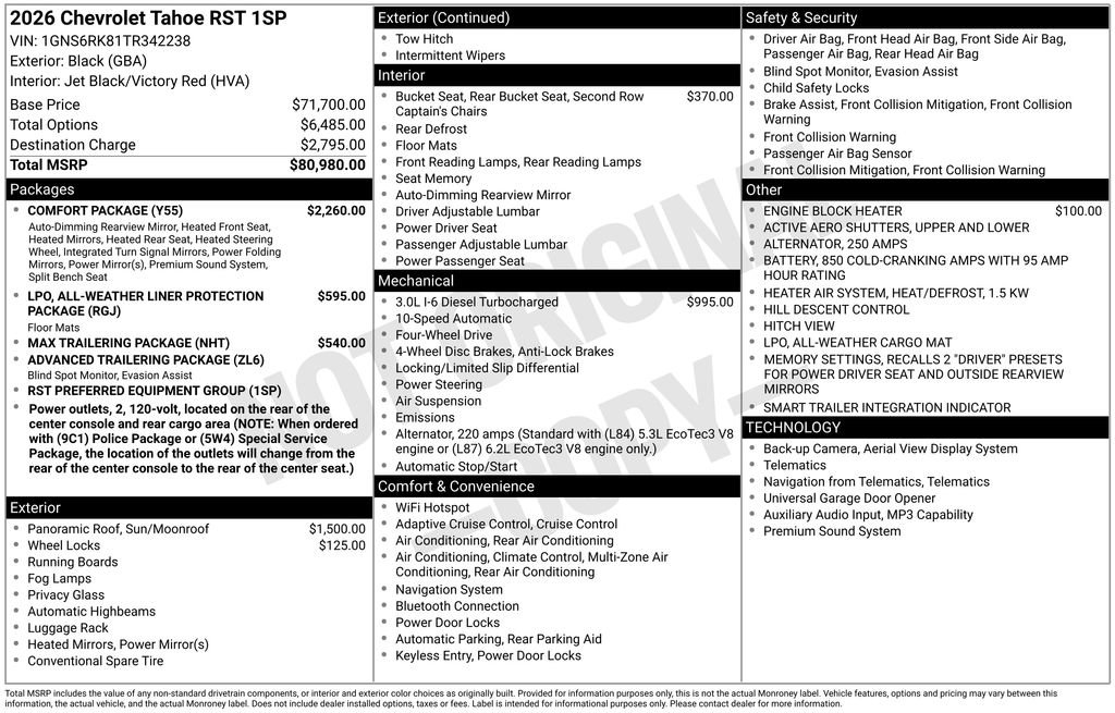 New 2026 Chevrolet Tahoe RST w/ Comfort Package AWD/4WD image 35