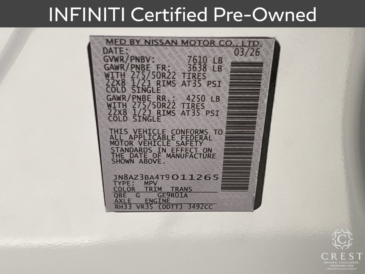 Certified 2026 INFINITI QX80 Luxe w/ Cargo Package RWD image 34