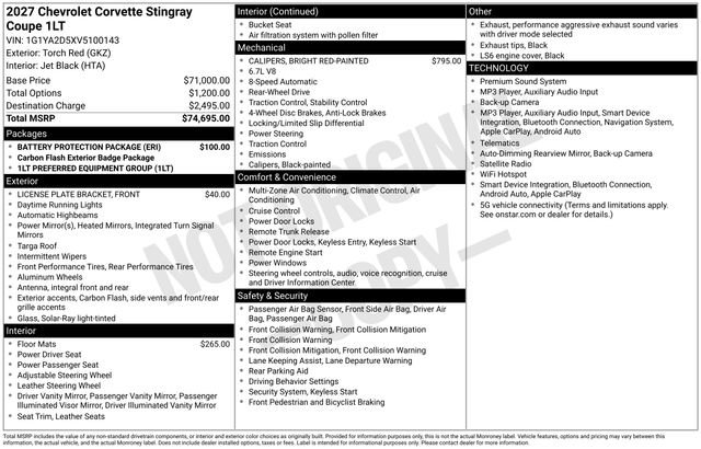 Certified 2027 Chevrolet Corvette Stingray Coupe w/ Battery Protection Package RWD image 23
