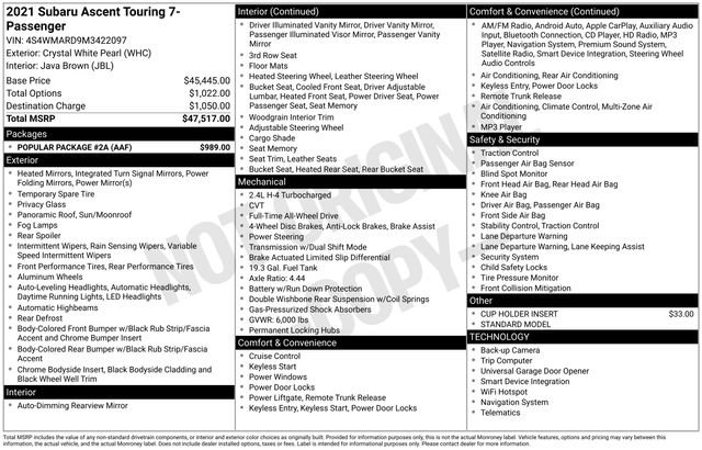 Used 2021 Subaru Ascent Touring w/ Popular Package #2A image 32