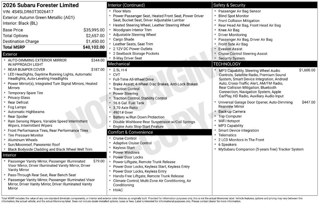 Certified 2026 Subaru Forester Limited AWD/4WD image 2