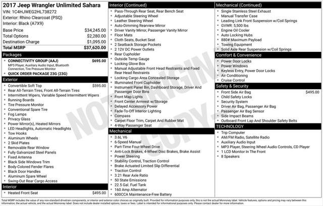 Certified 2017 Jeep Wrangler Unlimited Sahara w/ Connectivity Group AWD/4WD image 2
