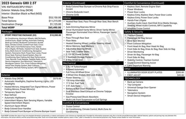 Certified 2023 Genesis G80 2.5T w/ Sport Prestige Package AWD/4WD image 2