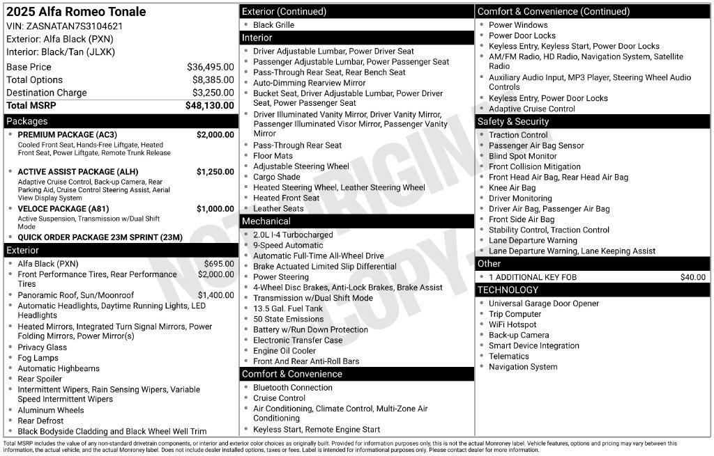 New 2025 Alfa Romeo Tonale w/ Premium Package AWD/4WD image 6
