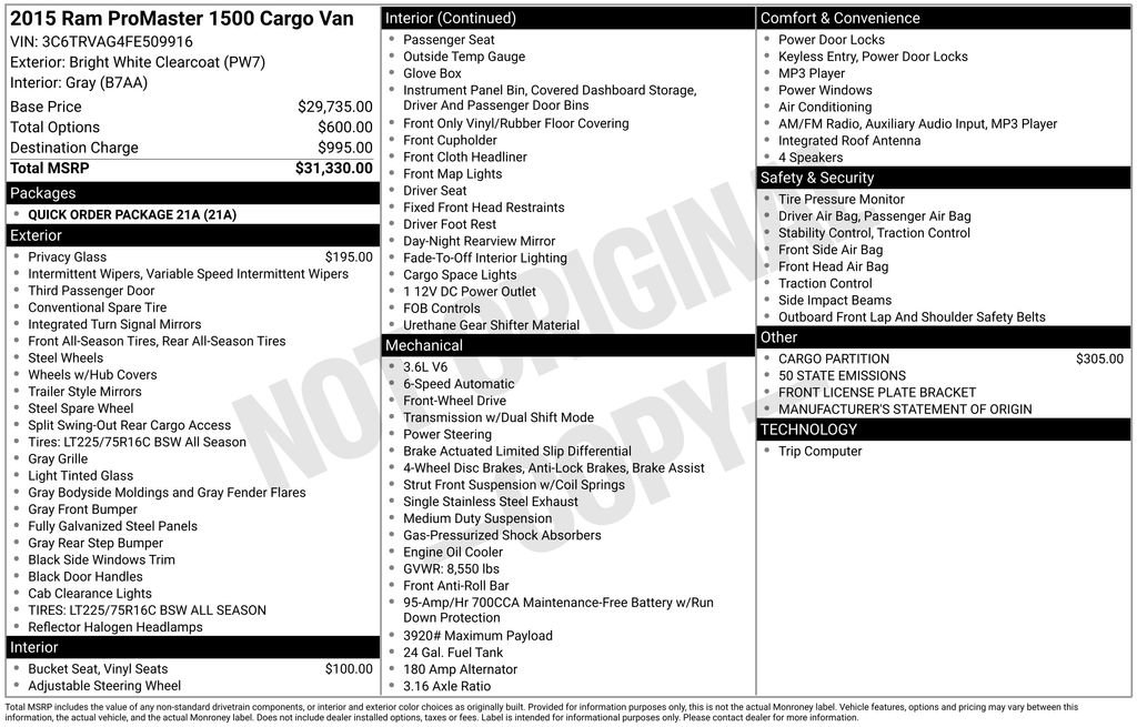 Used 2015 RAM ProMaster 1500 FWD image 2