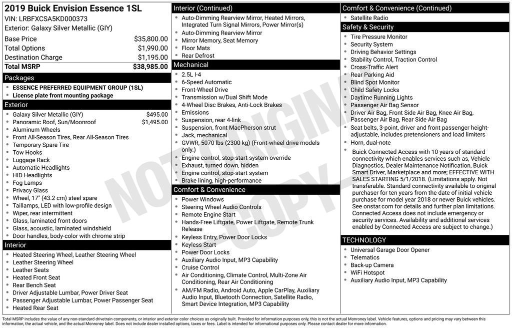 Certified 2019 Buick Envision Essence FWD image 39