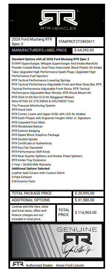 New 2026 Ford Mustang GT Premium w/ GT Performance Package RWD image 3
