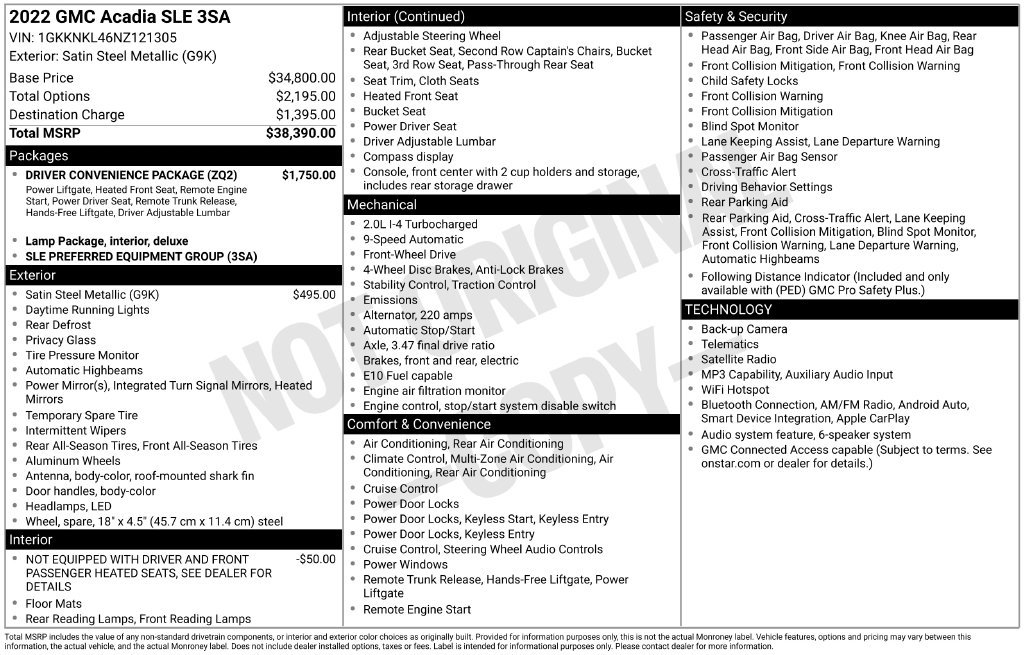 Used 2022 GMC Acadia SLE w/ Driver Convenience Package FWD image 51