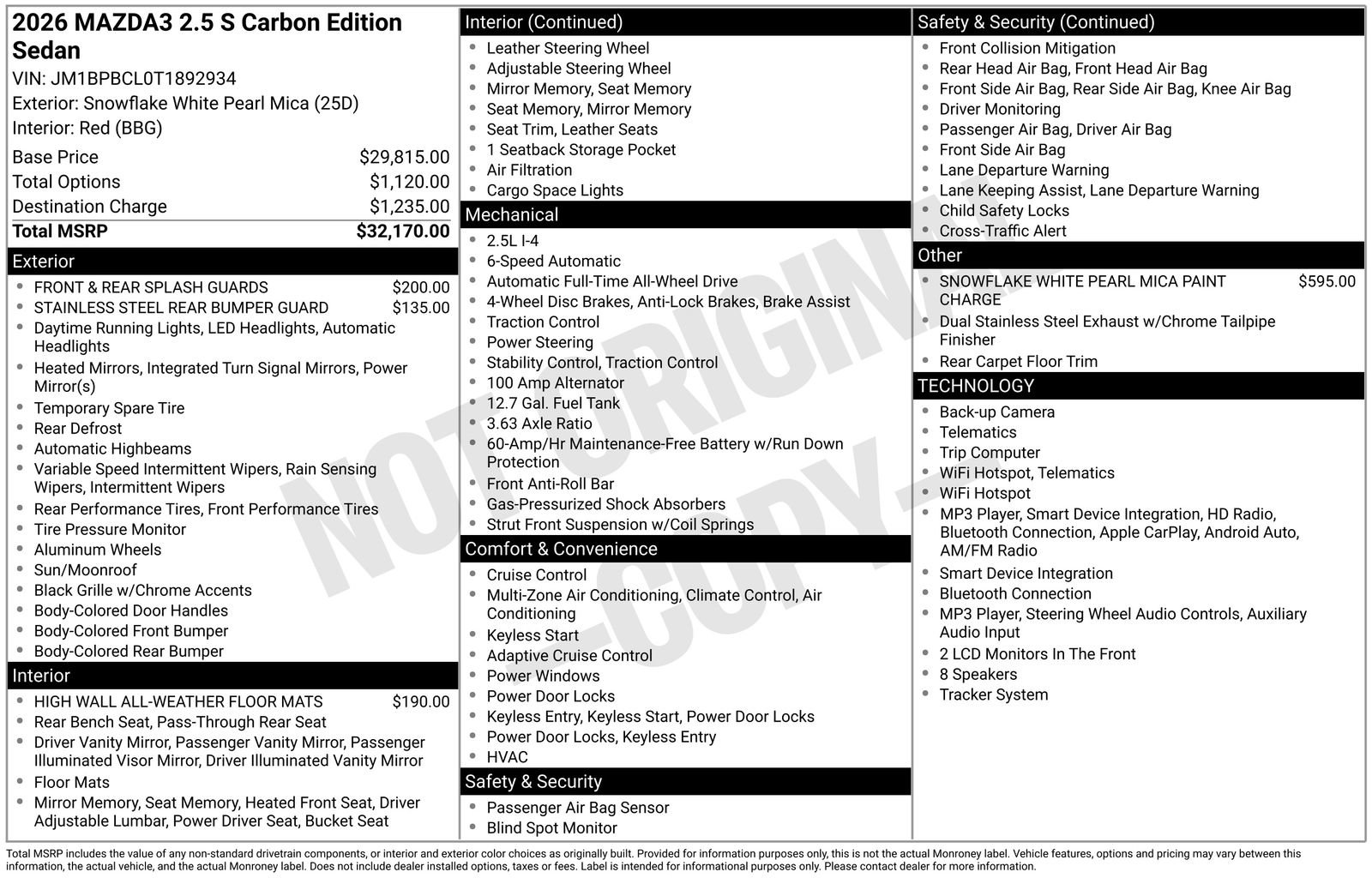 New 2026 MAZDA MAZDA3 Carbon AWD/4WD image 24