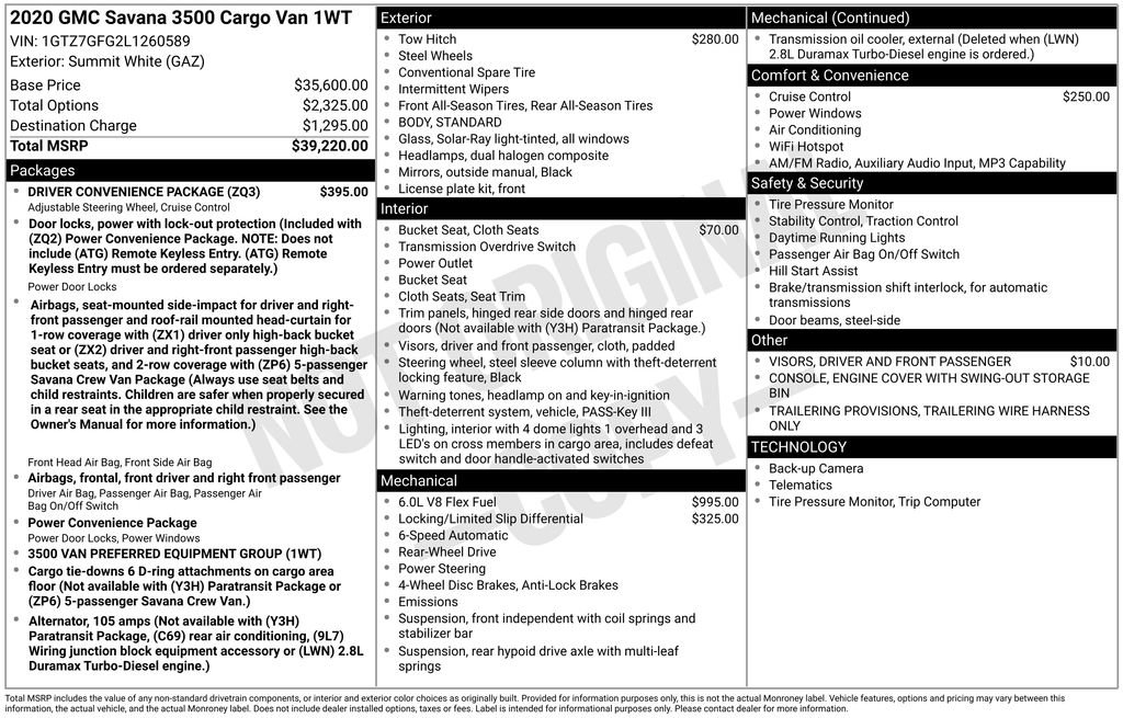 Used 2020 GMC Savana 3500 w/ Driver Convenience Package RWD image 17