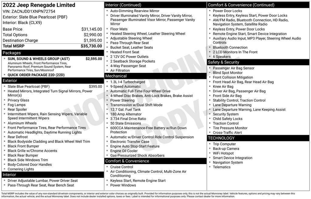 Used 2022 Jeep Renegade Limited w/ Sun, Sound & Wheels Group image 9