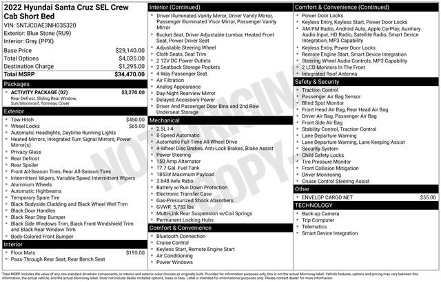 Used 2022 Hyundai Santa Cruz SEL w/ Activity Package AWD/4WD image 1