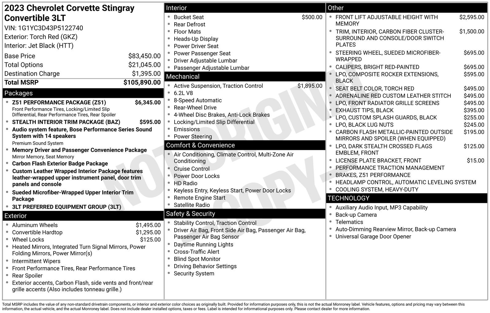Used 2023 Chevrolet Corvette Stingray Premium Conv w/ Z51 Performance Package RWD image 16