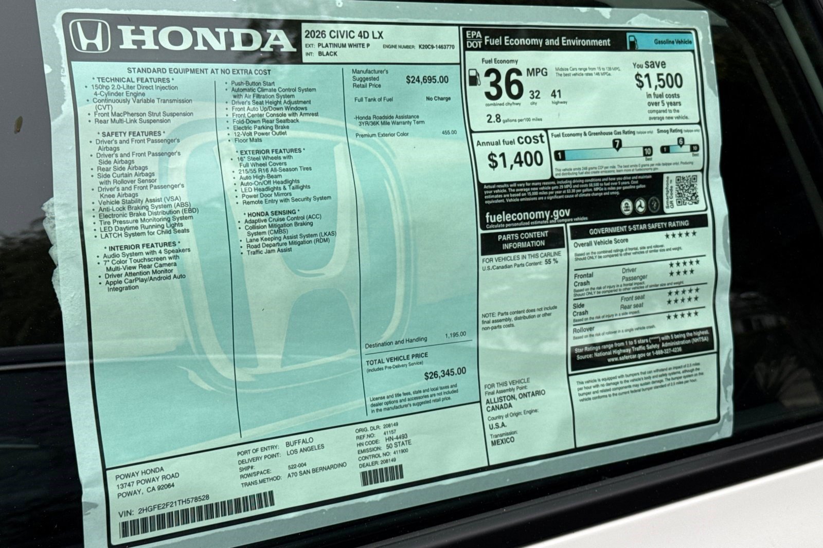 New 2026 Honda Civic LX image 27