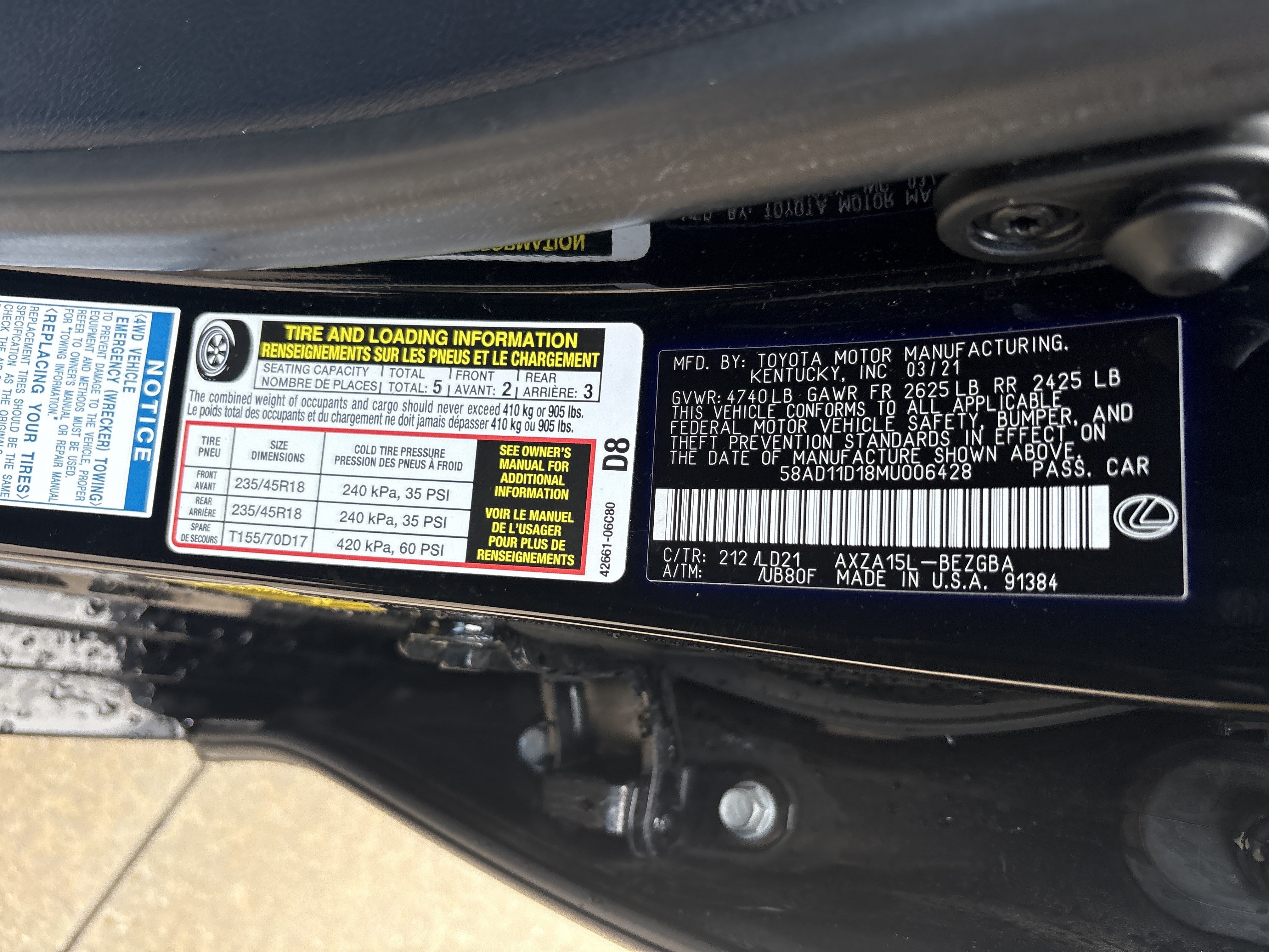 Used 2021 Lexus ES 250 w/ Premium Package AWD/4WD image 35