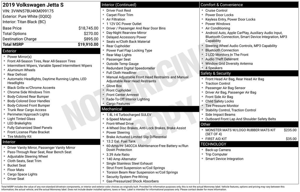 Used 2019 Volkswagen Jetta S FWD image 3