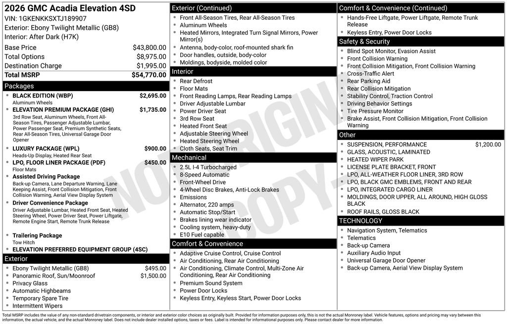 New 2026 GMC Acadia Elevation w/ Black Edition image 48