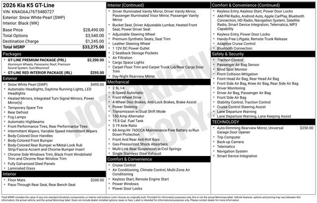 New 2026 Kia K5 GT-Line w/ GT-Line Premium Package FWD image 6