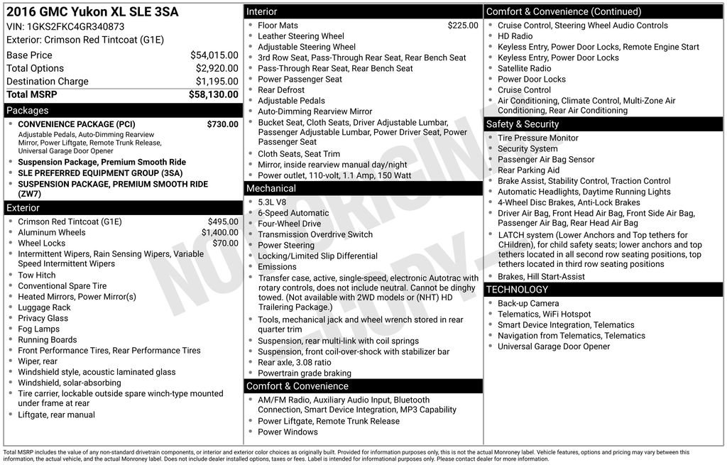 Used 2016 GMC Yukon XL SLE w/ Convenience Package image 2