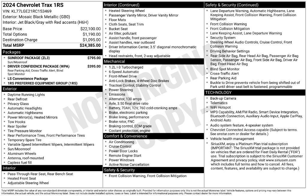 Used 2024 Chevrolet Trax RS w/ Sunroof Package FWD image 10
