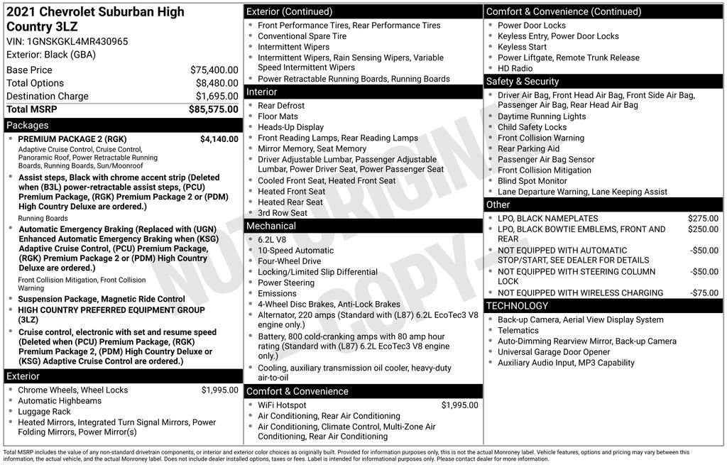 Used 2021 Chevrolet Suburban High Country w/ Premium Package 2 AWD/4WD image 40