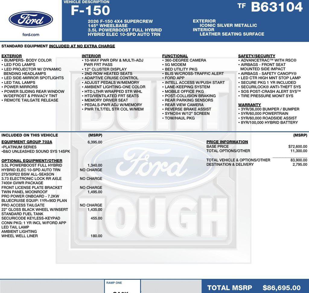 New 2026 Ford F150 Platinum w/ Equipment Group 702A High AWD/4WD image 2