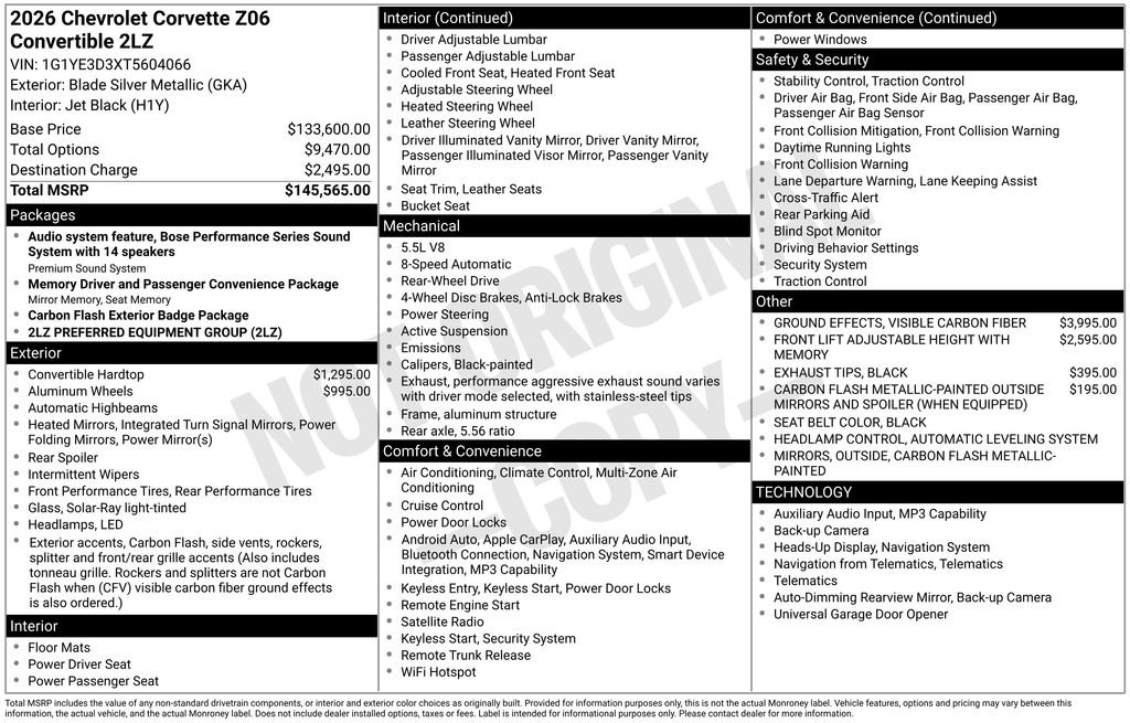 New 2026 Chevrolet Corvette Z06 RWD image 3